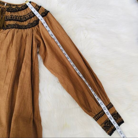 Free People Erin Embroidered Boho Mini Dress Size M NWT Long sleeve In Brown - Picture 7 of 13